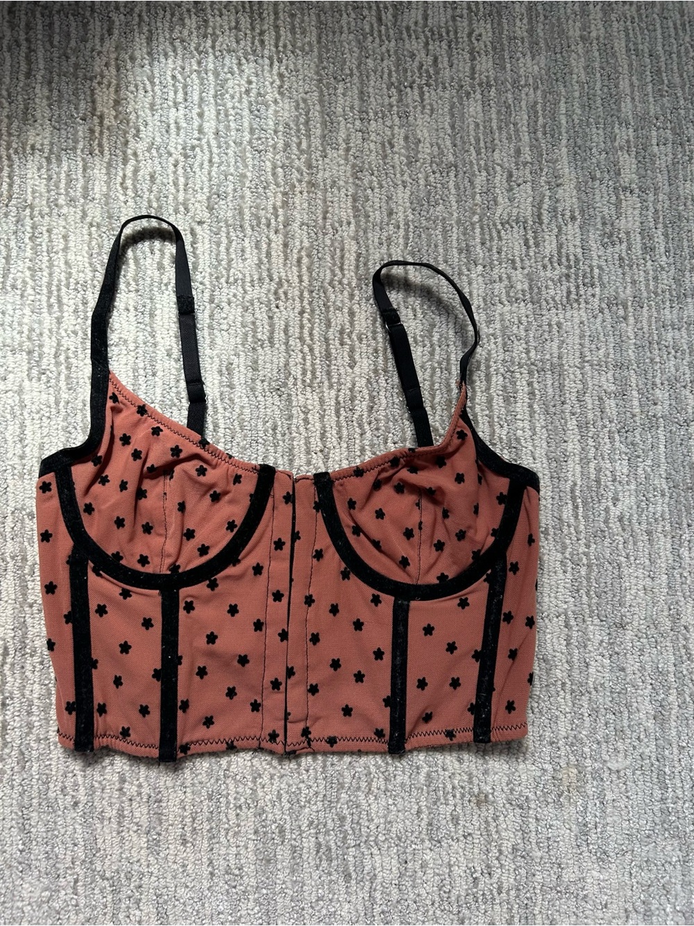 Urban Outfitters Rust Star-Print Bustier with Black Trim